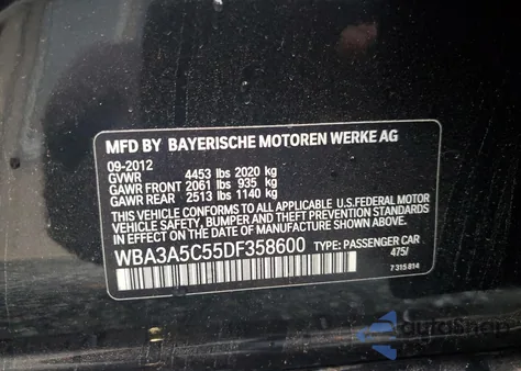 2013 BMW 328 I z USA, uszkodzony, nr VIN WBA3A5C55DF358600